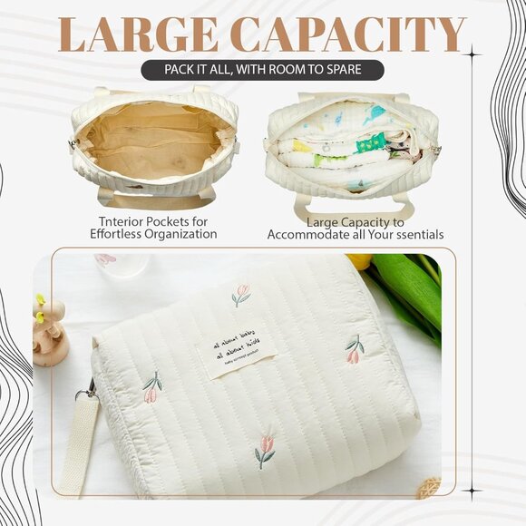 Versatile 2-Pc Diaper Bag Tote - Lightweight Cotton with Ample Storage Options - Picture 6 of 6